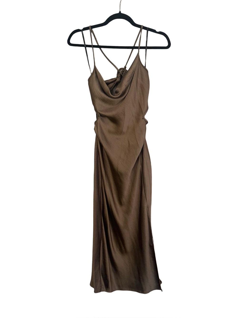 Forever 21 Satin Cowl Neck Cut Out Midi Dress in Metallic Brown | Medium | NWT